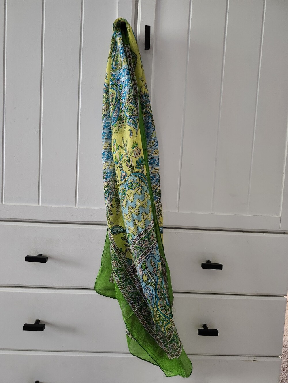 Vibrant Green Paisley 100% Silk Scarf